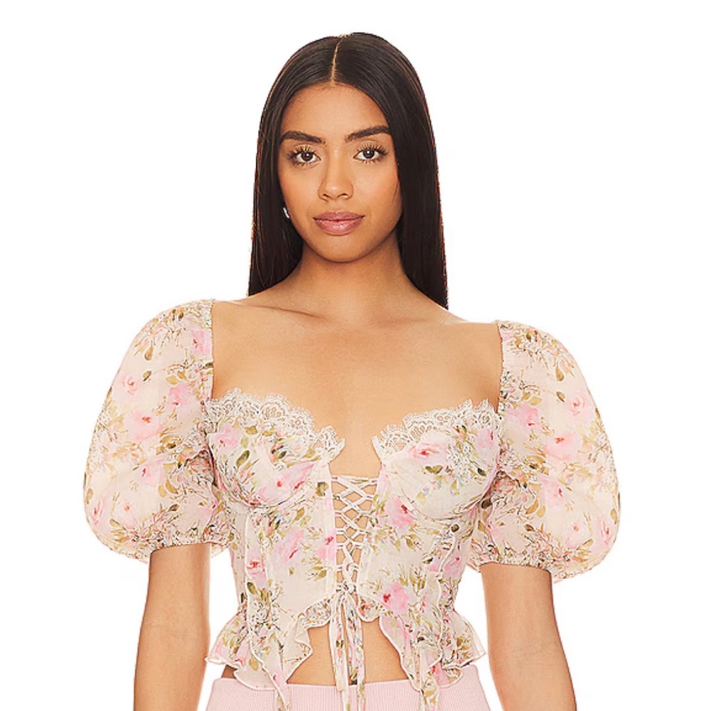 For Love & Lemons Emmaline Corset Top in Yellow Multi